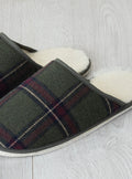 Mules à carreaux made in France vert kaki