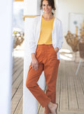 Pantalon femme taille haute orange terracotta