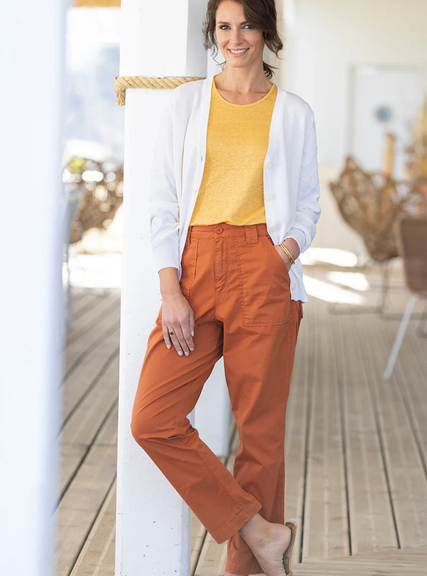 Pantalon femme taille haute orange terracotta