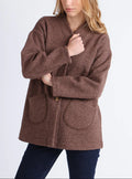 Manteau court femme laine bouillie marron foncé
