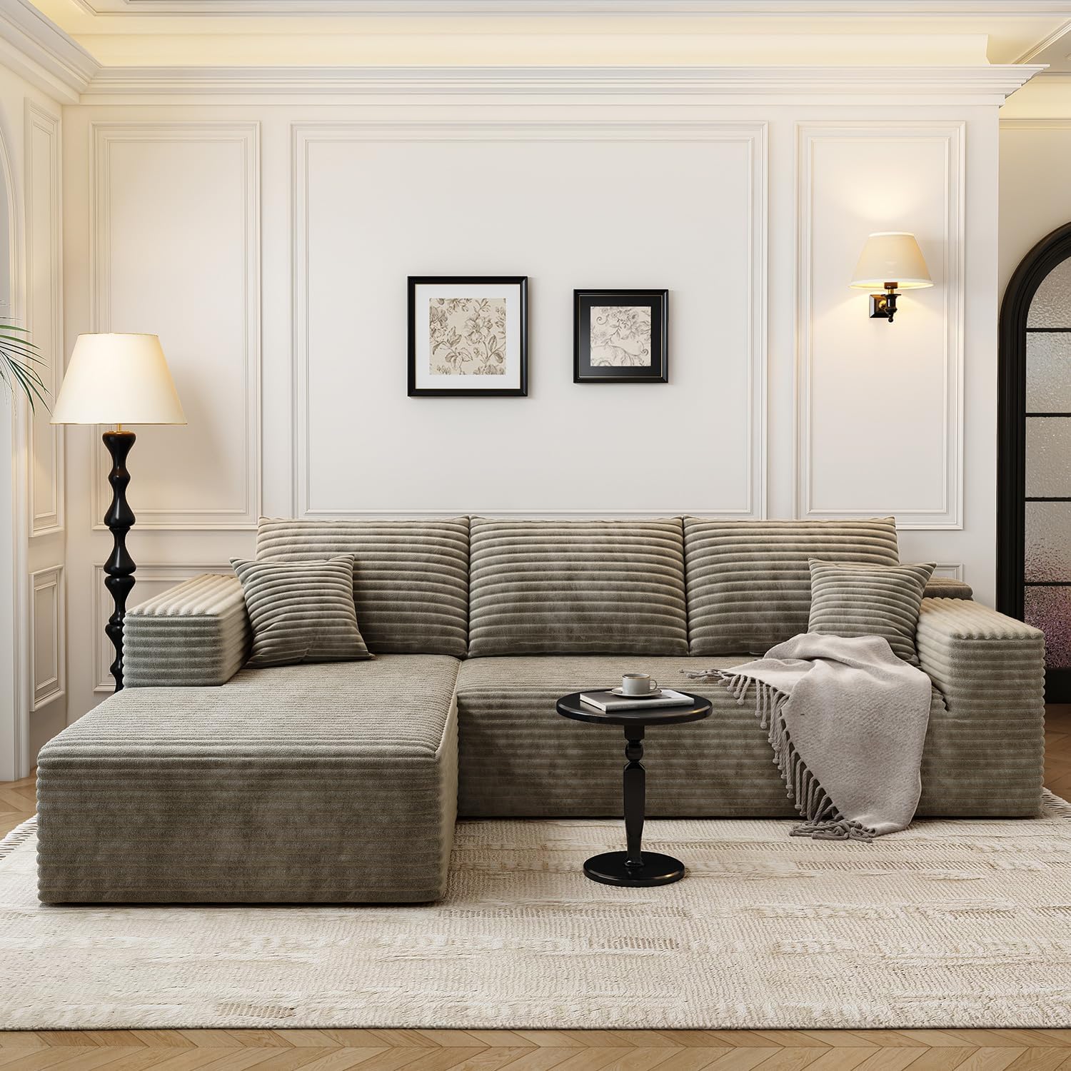 107.5 Cloud Modular Sectional Sofa Couch with L-Shape Chaise,Modern Minimalist Upholstered Couches for Living Room Bedroom,Deep Seat Corner Couch，No Assembly Required (Black,Left Facing Chaise)