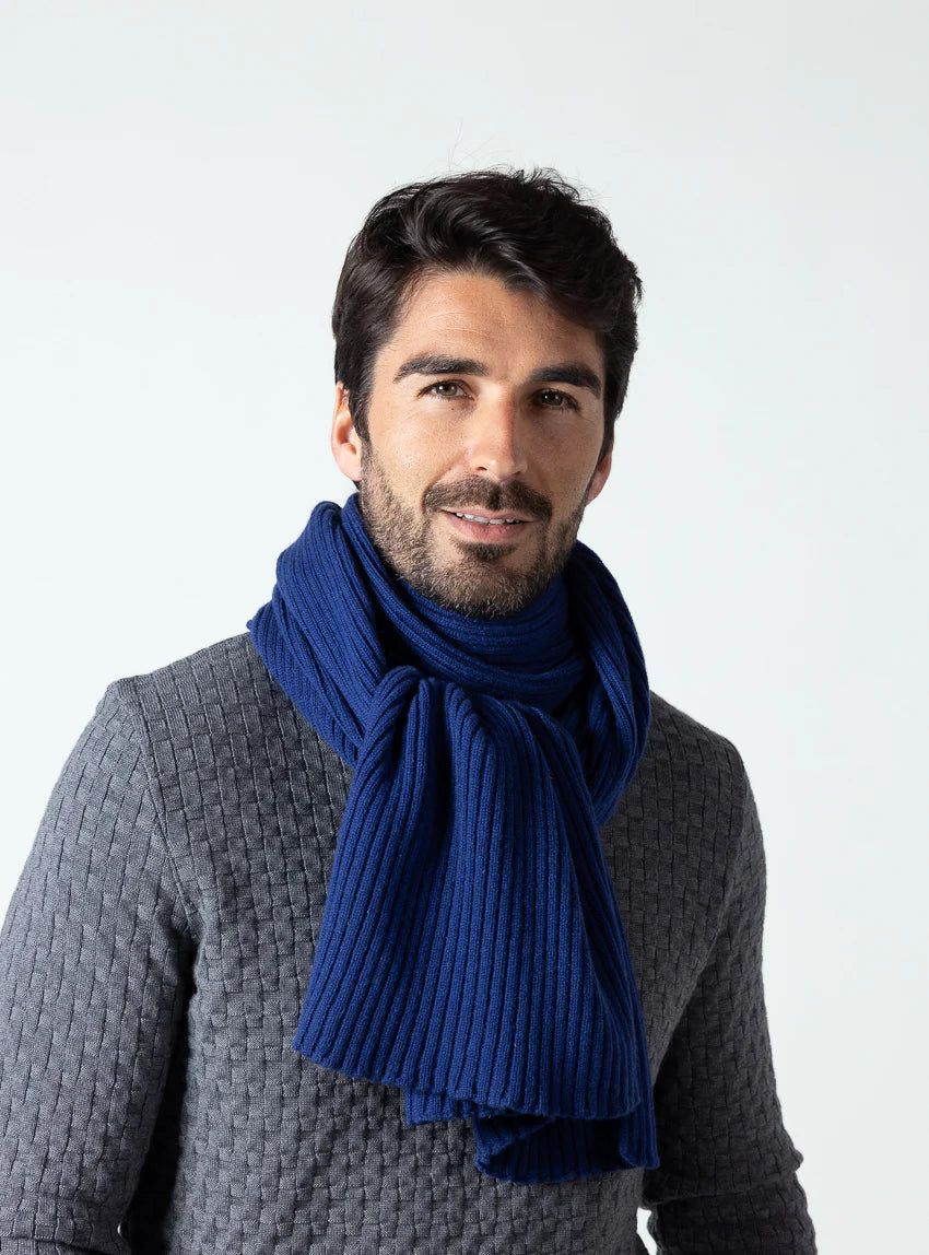 Écharpe homme cachemire et laine bleu