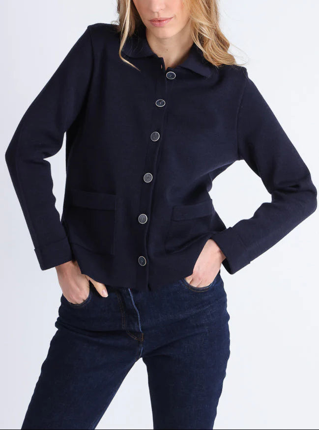 Veste femme en laine mérinos bleu marine
