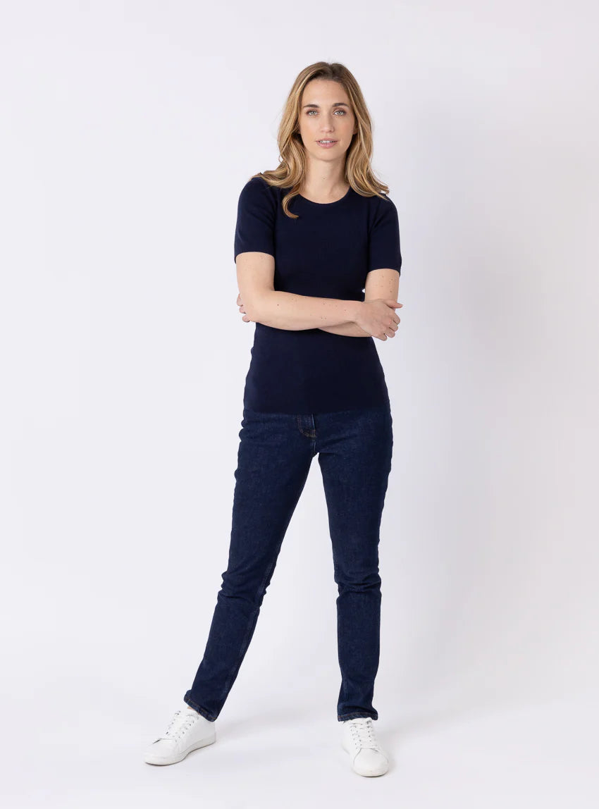 Tee-shirt thermique femme en laine merinos bleu marine