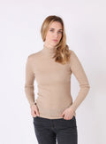 Pull chaussette col roulé laine et soie beige
