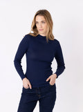 Pull chaussette femme col montant bleu marine