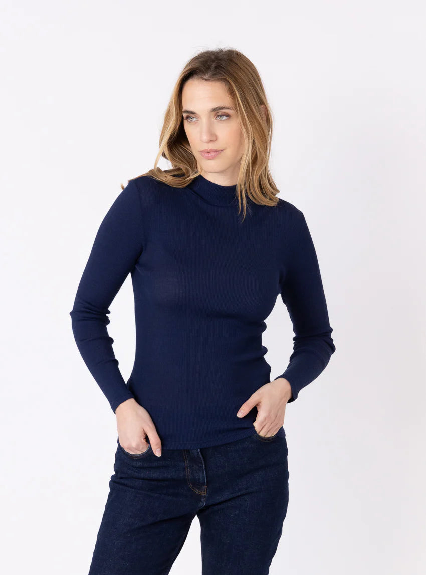 Pull chaussette femme col montant bleu marine
