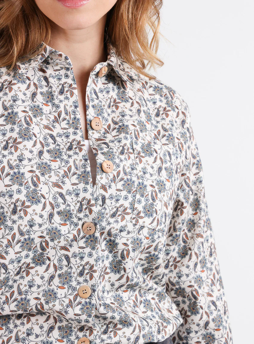 Surchemise femme en coton imprimé vert olive