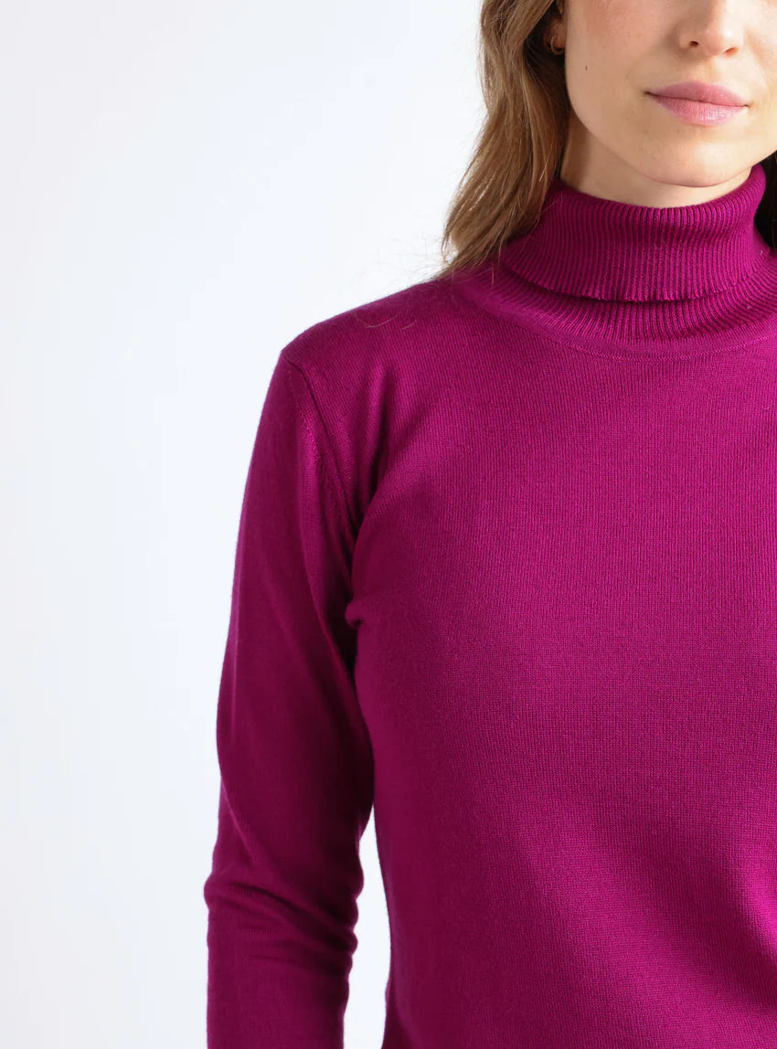 Pull femme col roulé en laine mérinos violet améthyste