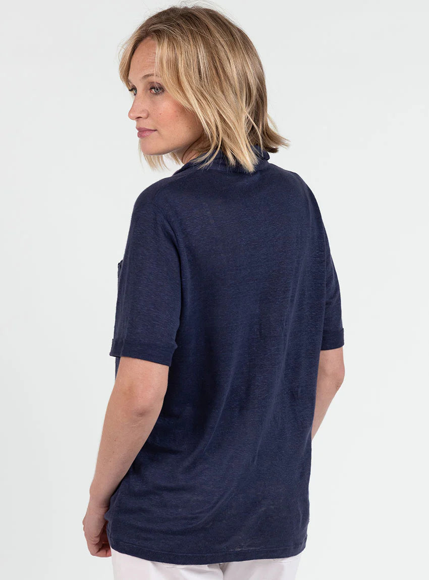 Chemisier maille en lin bleu marine