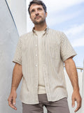 Chemise estivale homme coton rayé vert