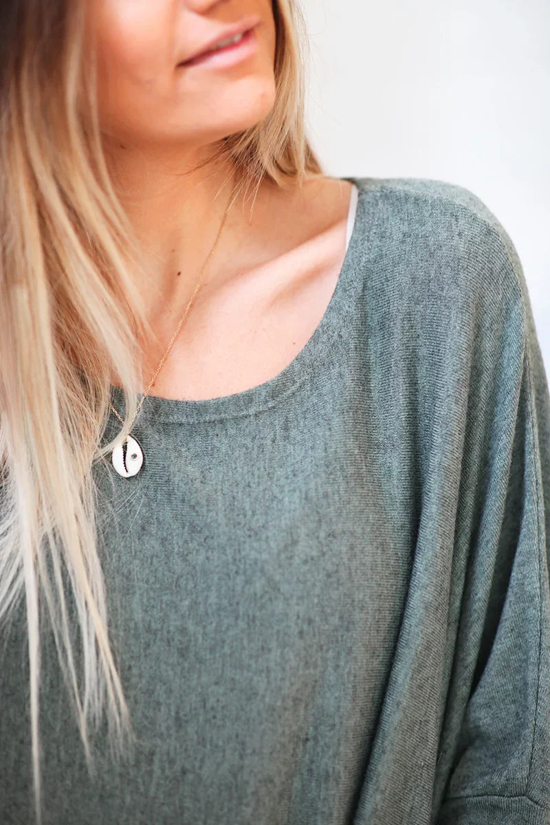 Pull large kaki manches chauve souris