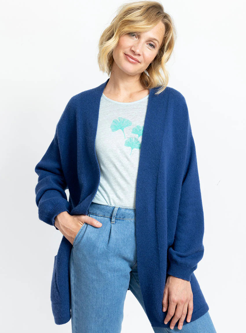 Veste femme en laine mérinos bleu