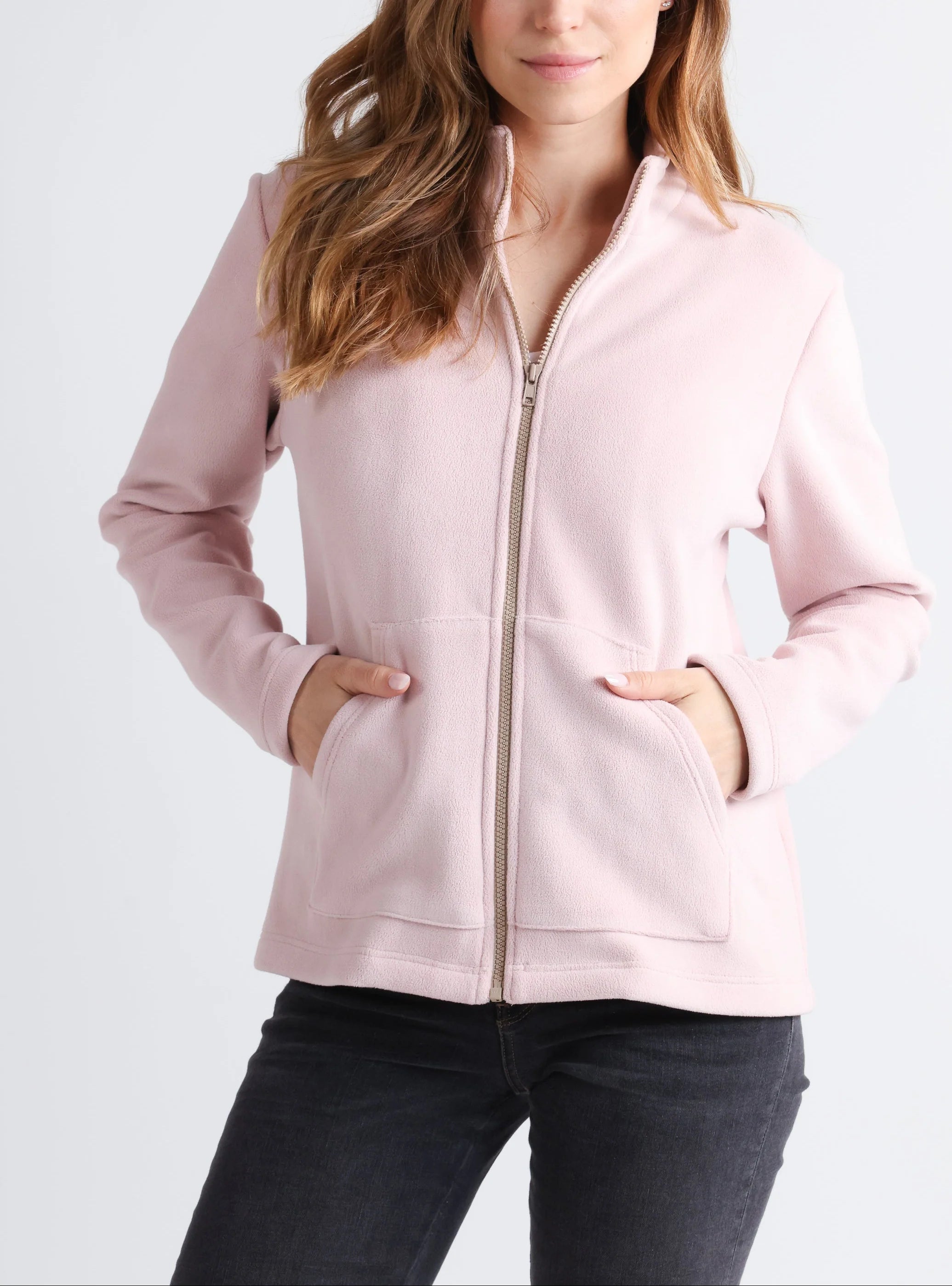Veste zippée femme rose poudre