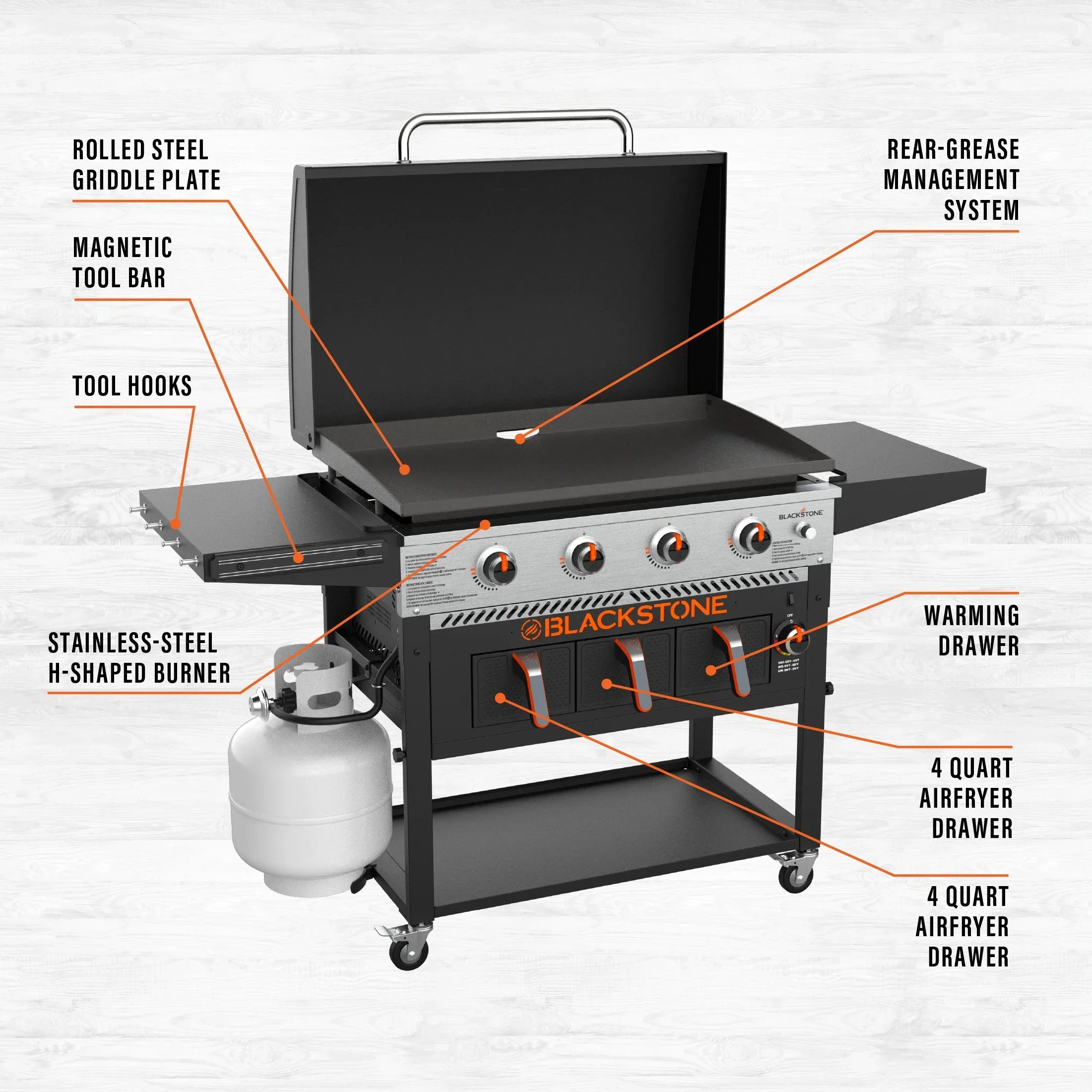 Blackstone 4-Burner 36 Propane Griddle with Air Fryer and Hood