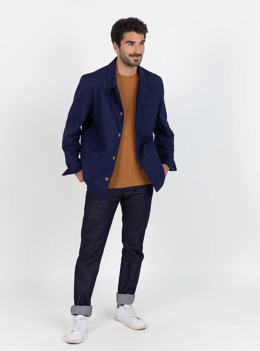 Veste homme droite en coton bleu marine