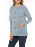 Veste longue femme en laine bleu brume