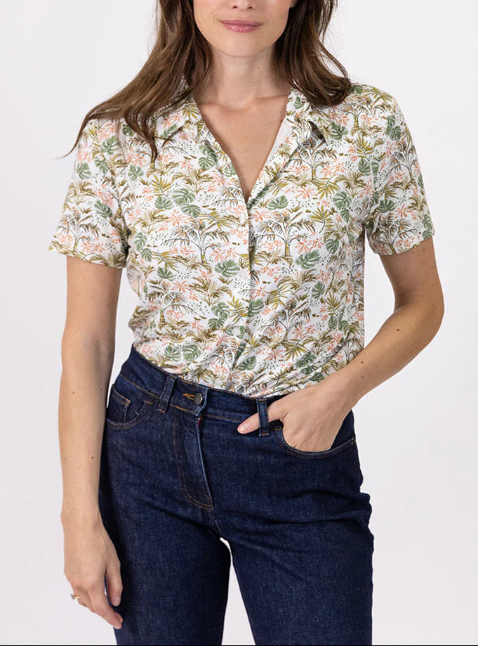 Chemisier à fleurs femme en maille vert feuillage