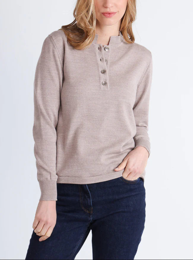 Pull femme col montant en laine mérinos Beige Sable