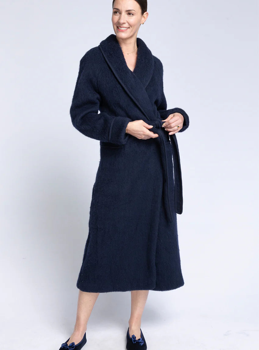 Robe de chambre femme en laine des Pyrénées bleu marine
