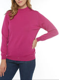 Pull femme col cheminée laine mérinos rose fuchsia