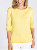 Pull femme en coton col rond jaune