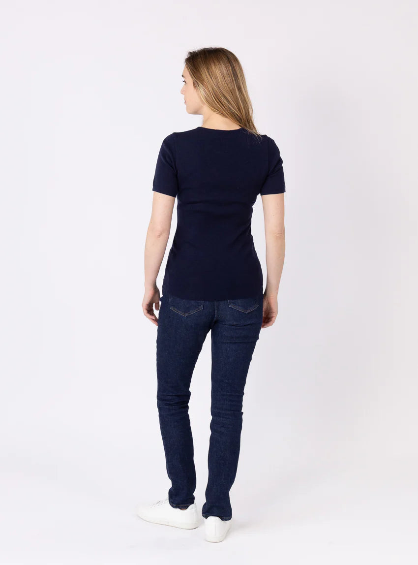 Tee-shirt thermique femme en laine merinos bleu marine