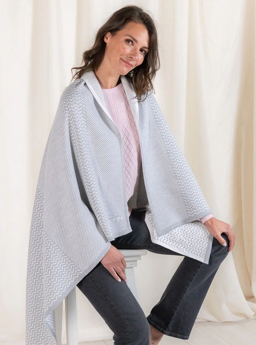 Plaid jacquard en laine mérinos gris