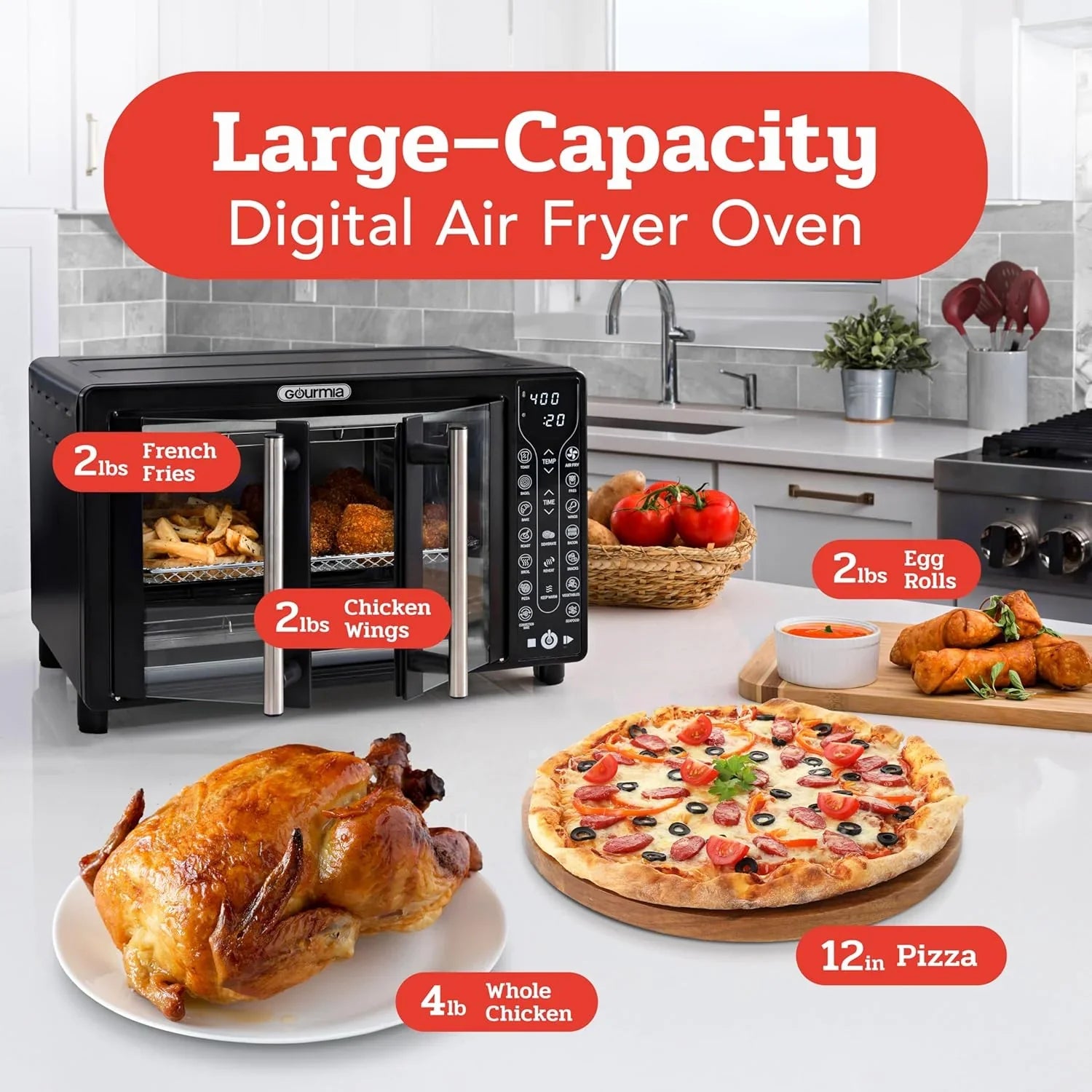 Gourmia Oven Air Fryer Combo with 17 Cooking Presets 24L Capacity Convection Rack