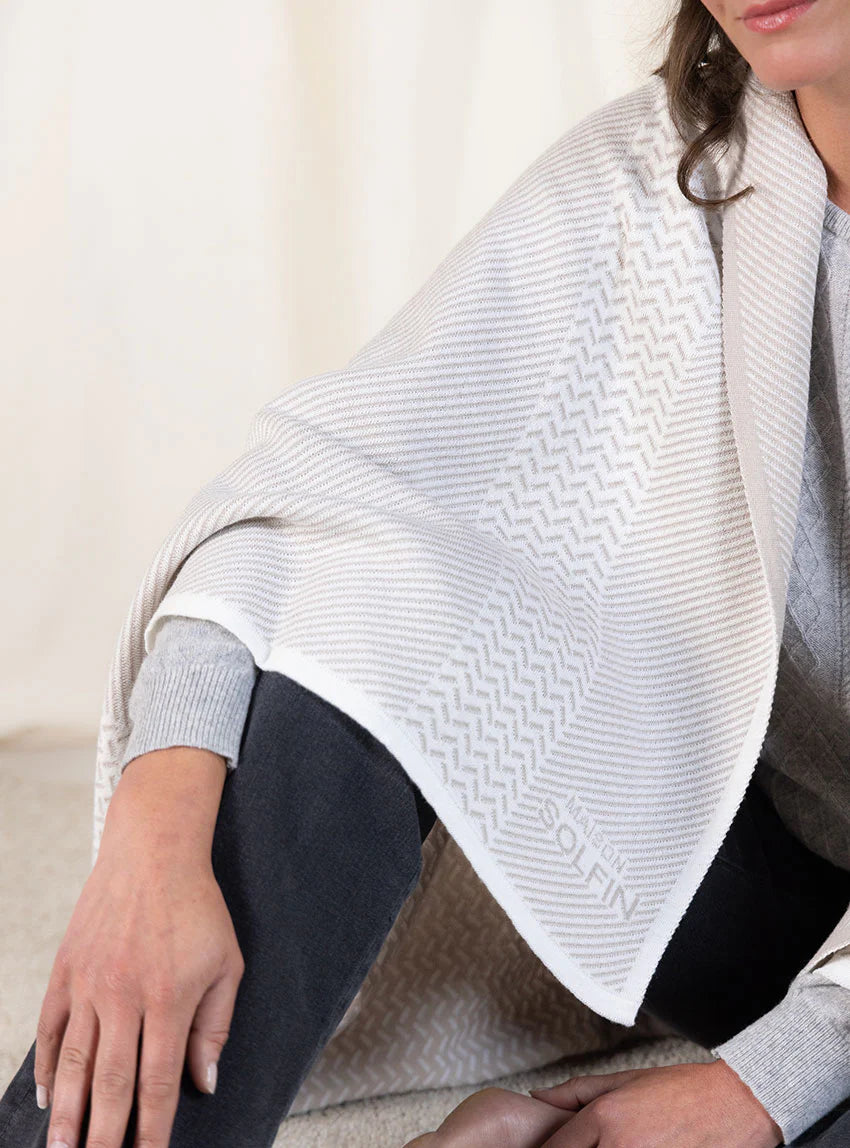 Plaid jacquard en laine mérinos beige