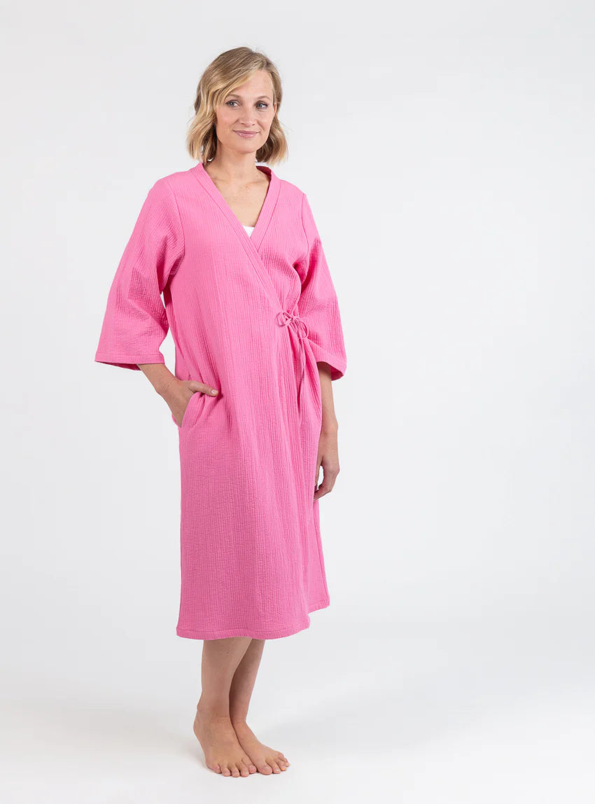 Robe de chambre d'été femme en coton rose