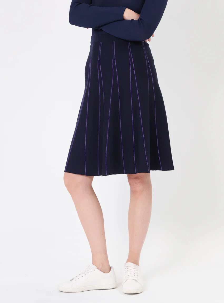 Jupe plissée femme en laine bleu marine