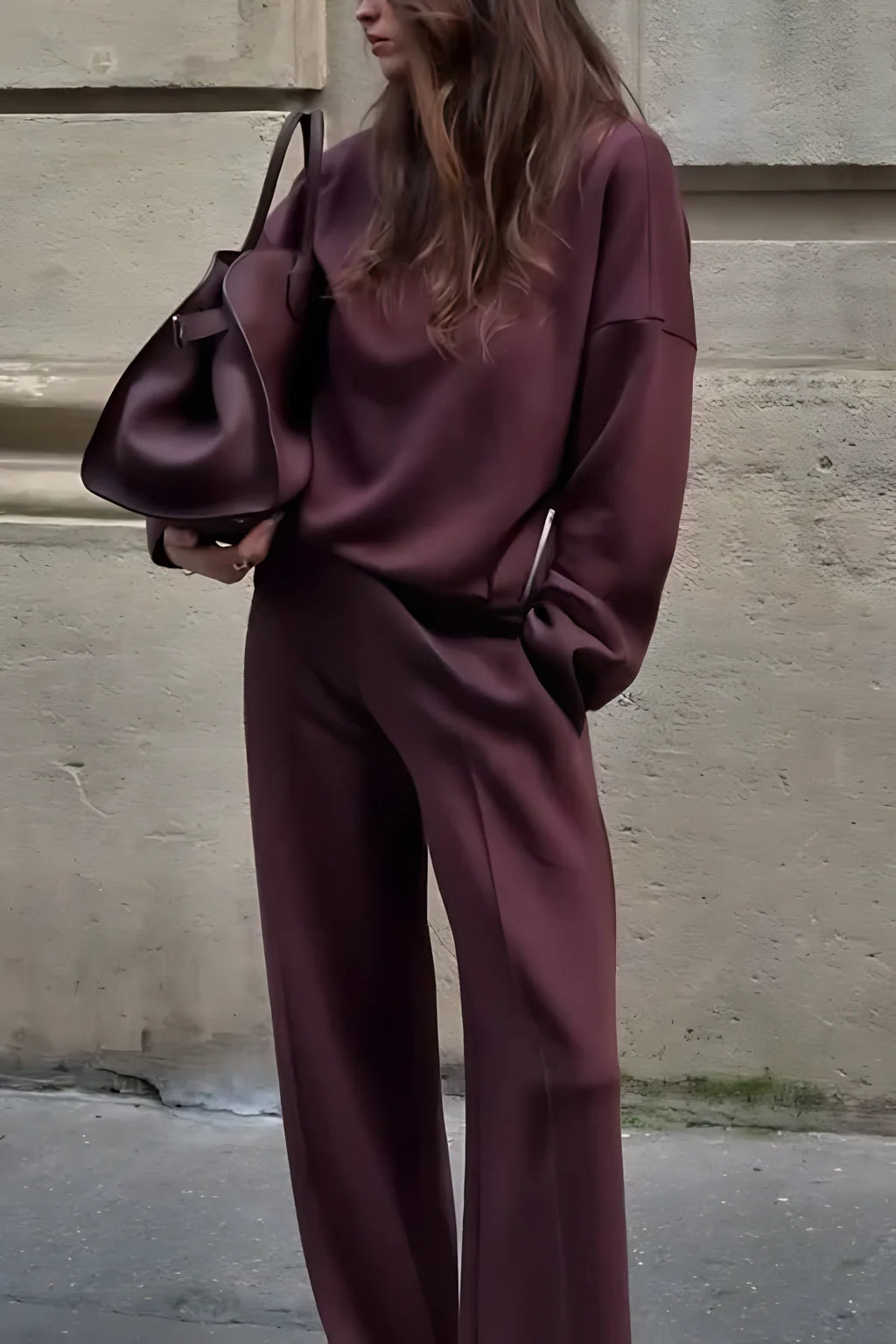 Ensemble sweat-shirt col roulé femme - Tenue de détente deux pièces confortable