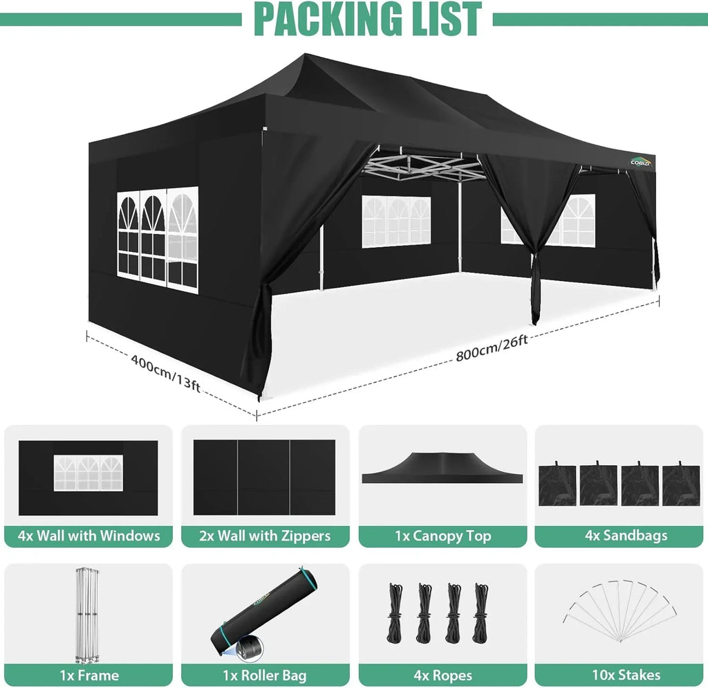 COBIZI 10x20 Heavy Duty Pop up Canopy Tent 6 sidewalls Commercial Canopy Wedding Party Tents