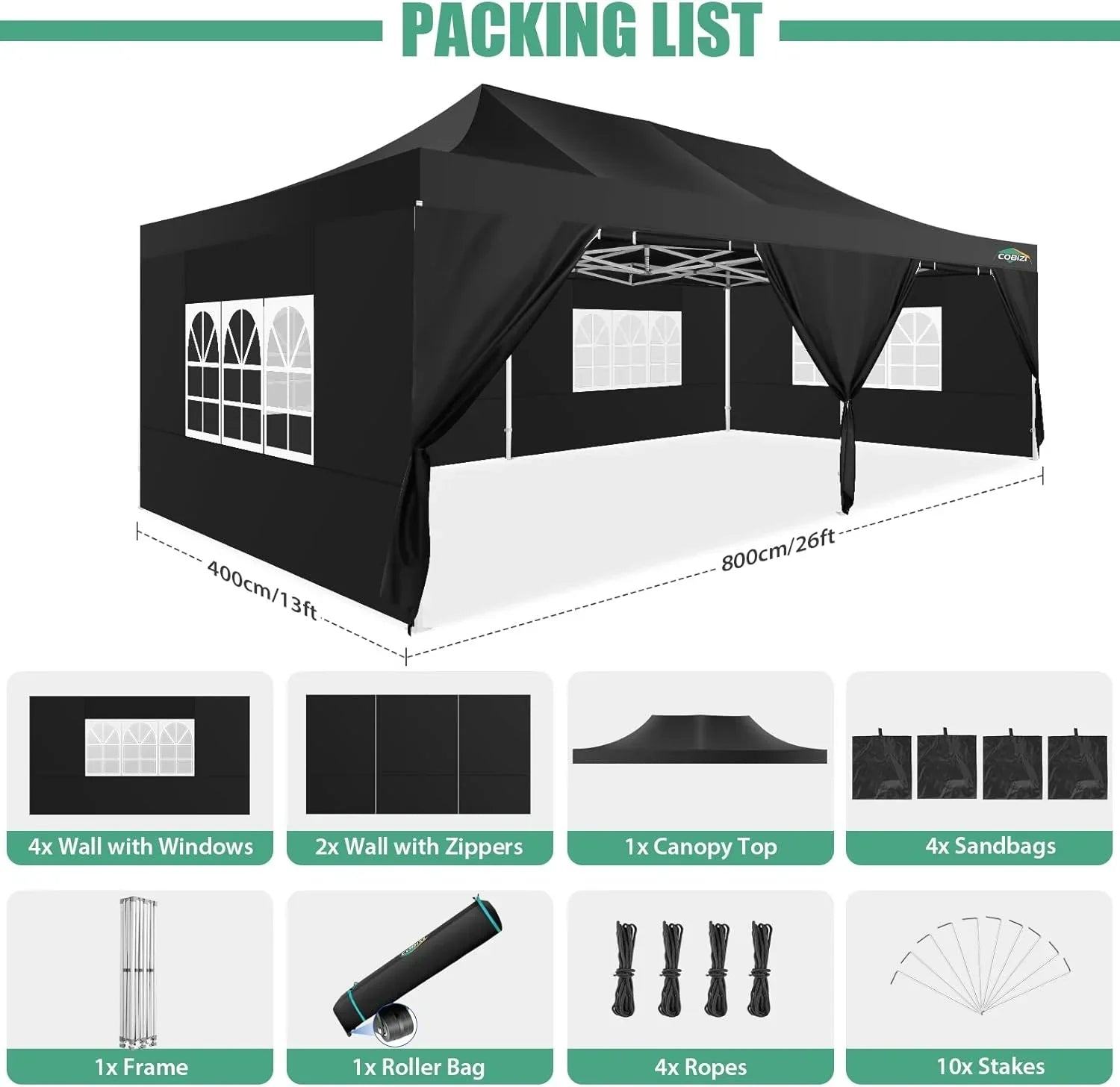 COBIZI 10x20 Heavy Duty Pop up Canopy Tent 6 sidewalls Commercial Canopy Wedding Party Tents