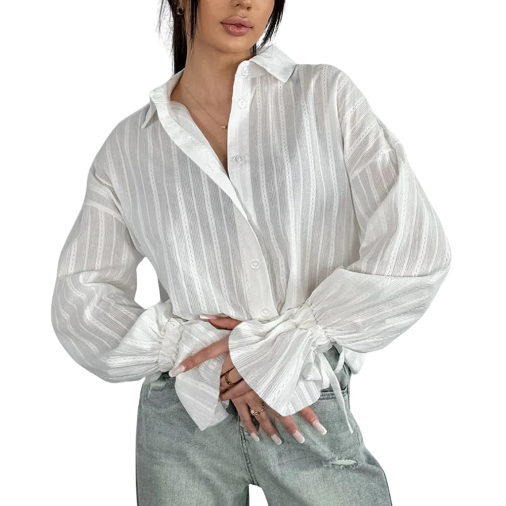 Blouse rayée à poignets noués pour femmes