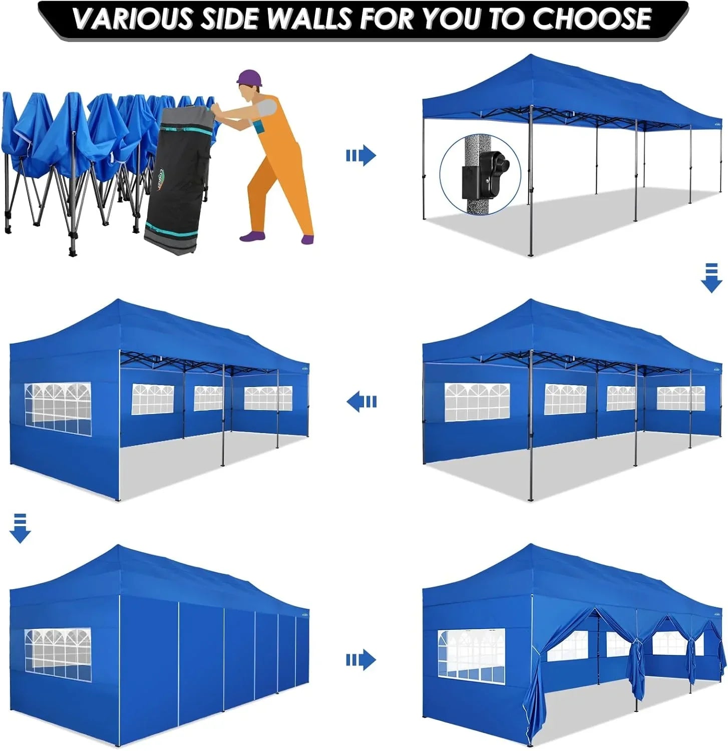 COBIZI 10x20 Heavy Duty Pop up Canopy Tent 6 sidewalls Commercial Canopy Wedding Party Tents