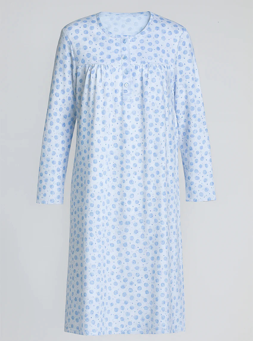 Chemise de nuit femme imprimée en coton pois bleus