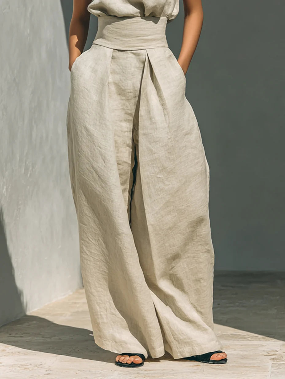 Maria - Ensemble minimaliste pour femme avec débardeur et pantalon large en coton et lin