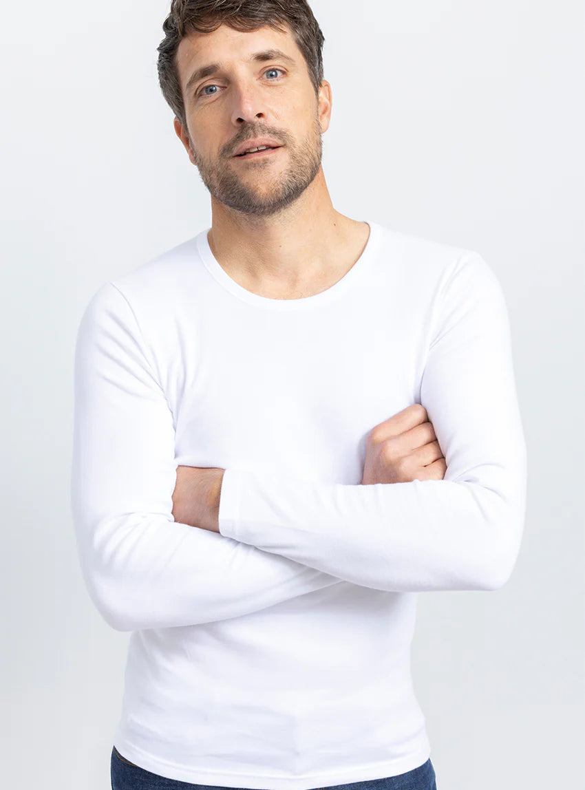 Tee-shirt homme manches longues en coton blanc