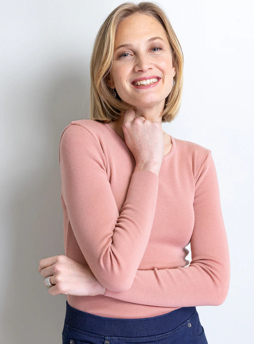 Tee-shirt thermique manches longues femme en laine merinos rose tendresse
