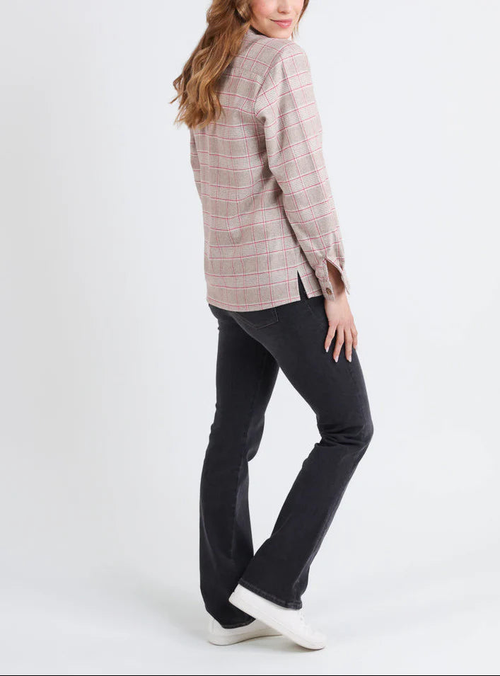 Surchemise femme en laine à carreaux rose