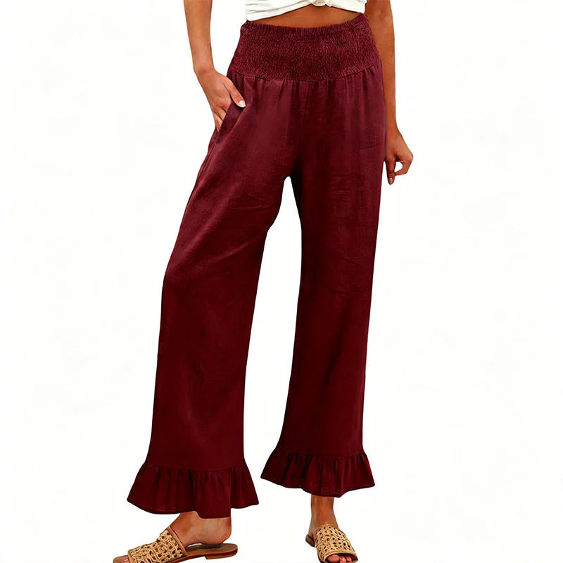 Pantalon large bohème avec ourlet à volants