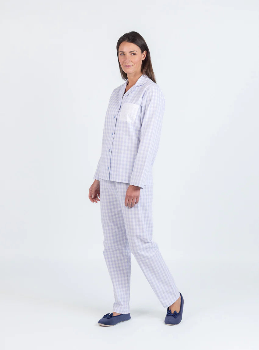Pyjama femme en coton vichy bleu pastel