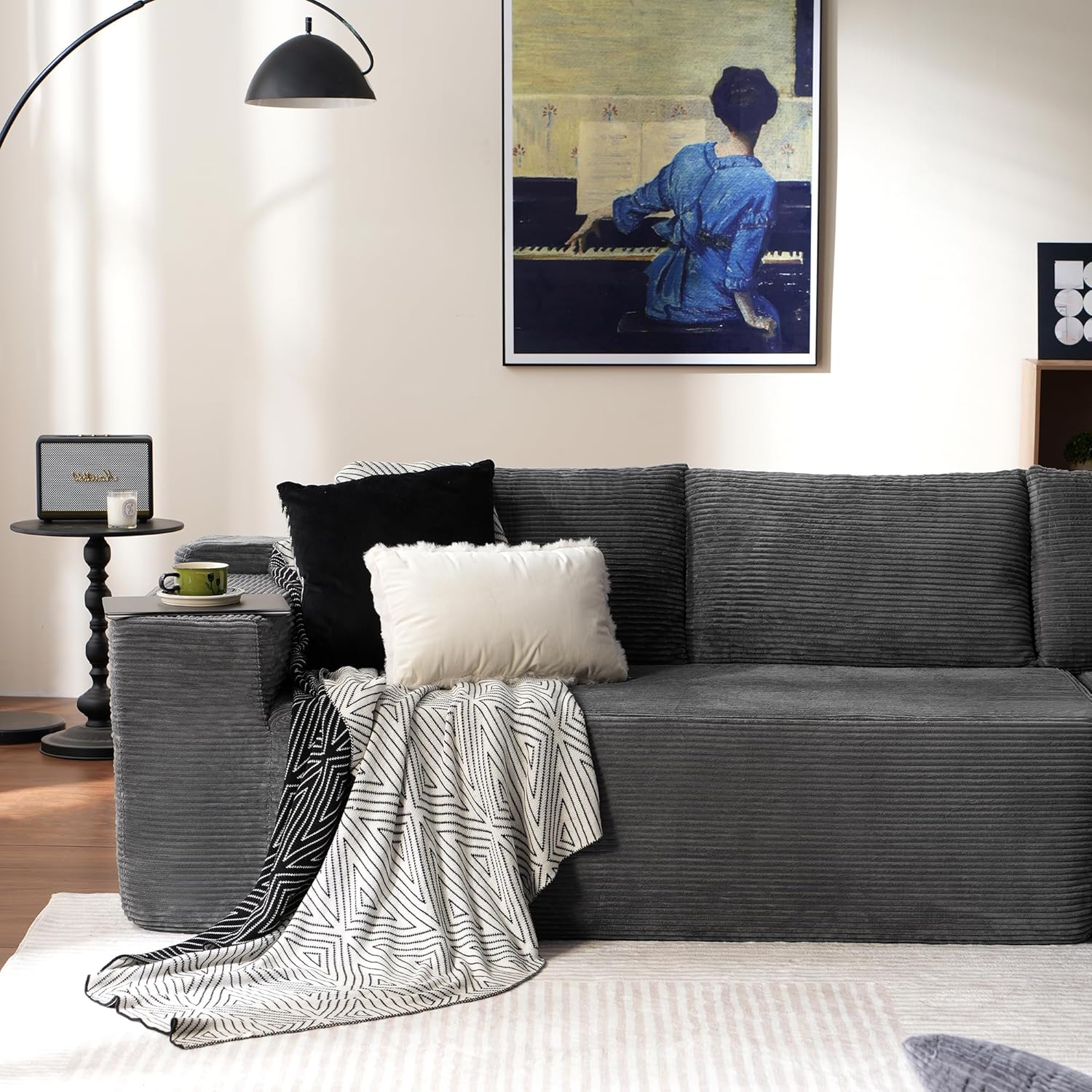 ovios 104 Cloud Sectional Couch with L-Shape Chaise,Modern Modular Sofa with Deep Seat, Upholstered Couches for Living Room Bedroom,No Assembly Required, Grey (Plush Corduroy Fabric)