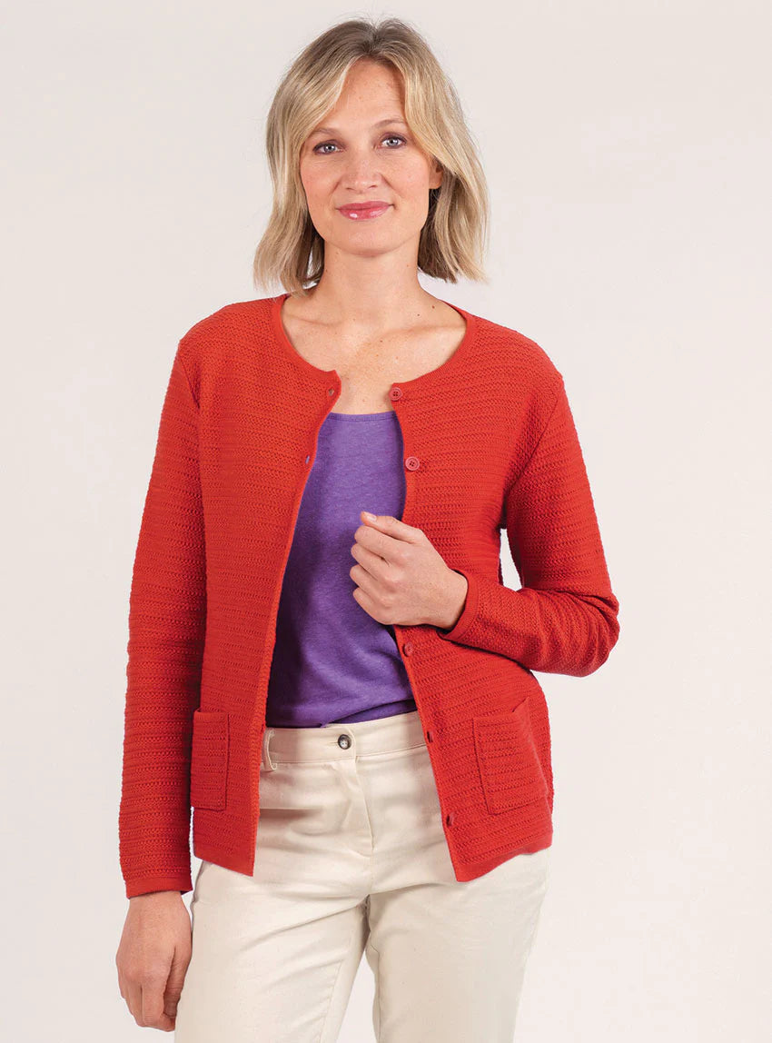 Cardigan femme en coton orange terracotta