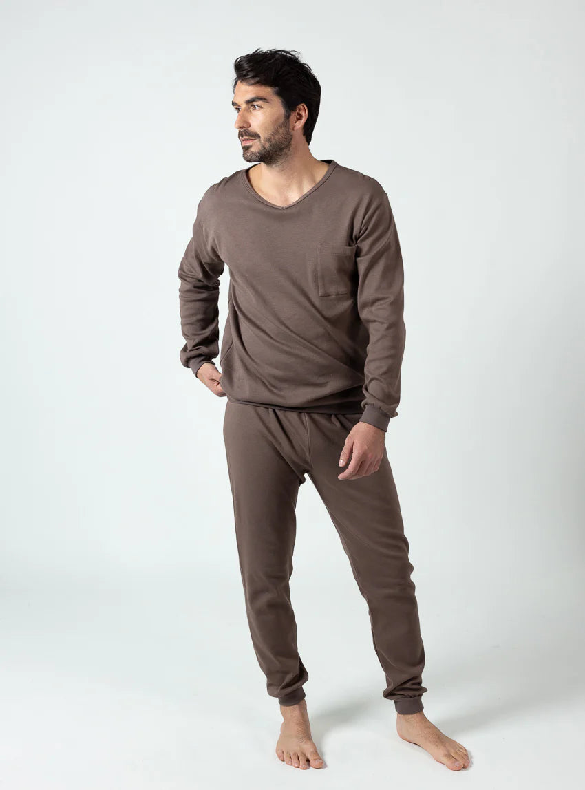 Pyjama homme en coton marron