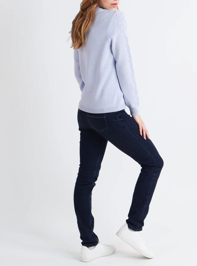 Pull femme laine mérinos torsades bleu