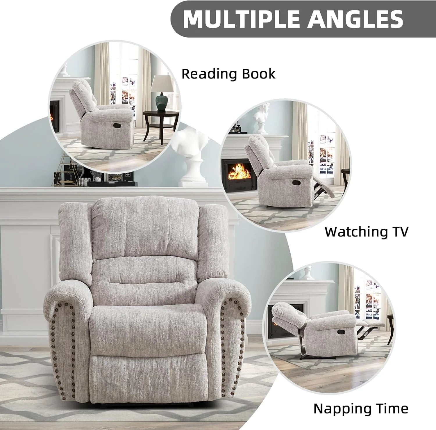 CANMOV Leather Recliner Chair, Classic and Traditional Manual Recliner Chair with Comfortable Arms and Back Single Sofa for Living Room, Nut Brown