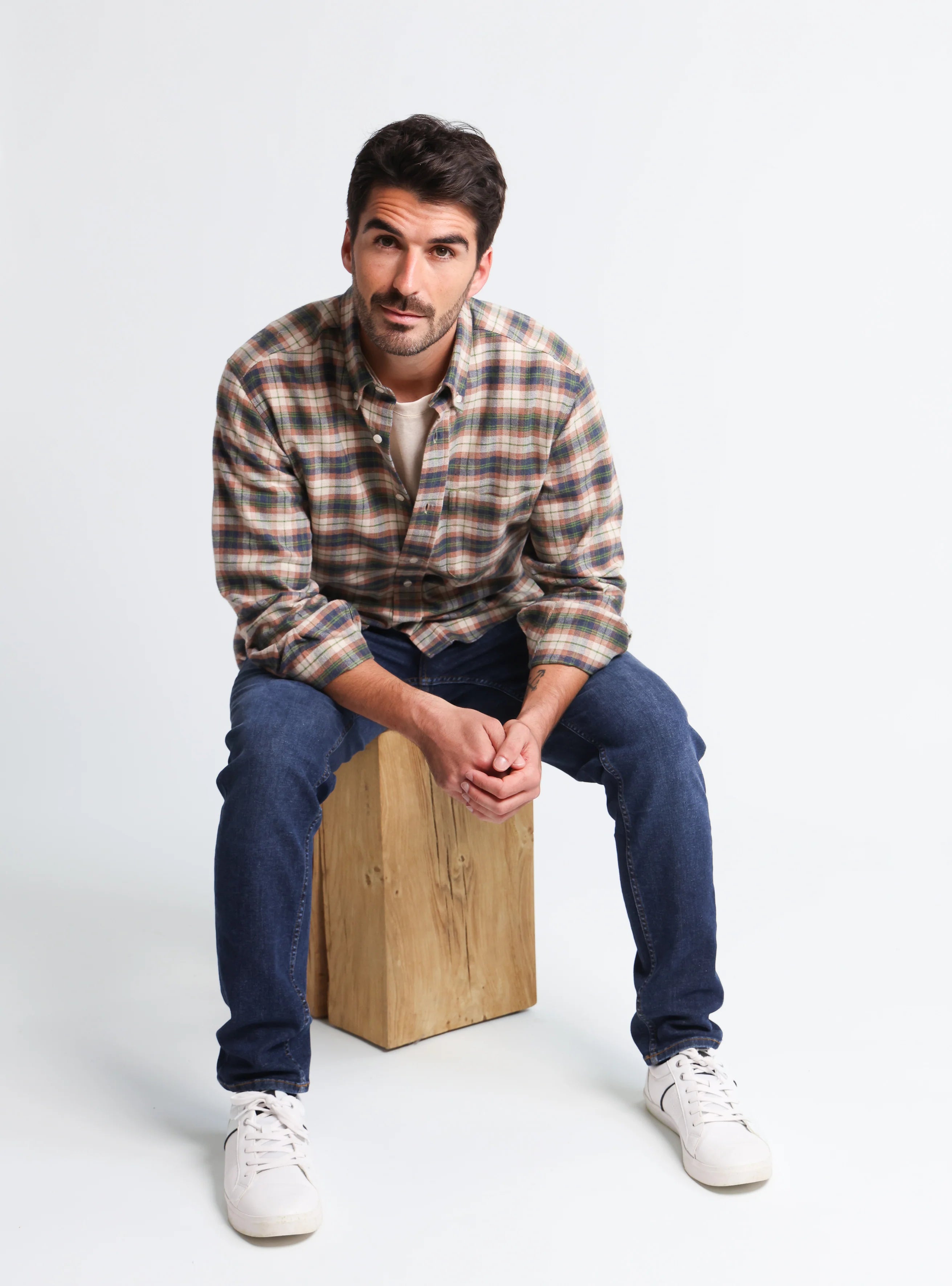Chemise homme en coton à carreaux vert